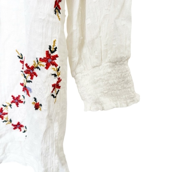 Anthropologie Embroidered White Tunic Blouse Size Medium - Picture 7 of 9